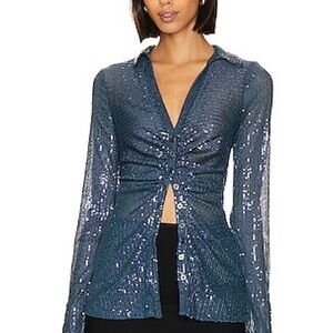 Free People Navy Sequin Blouse